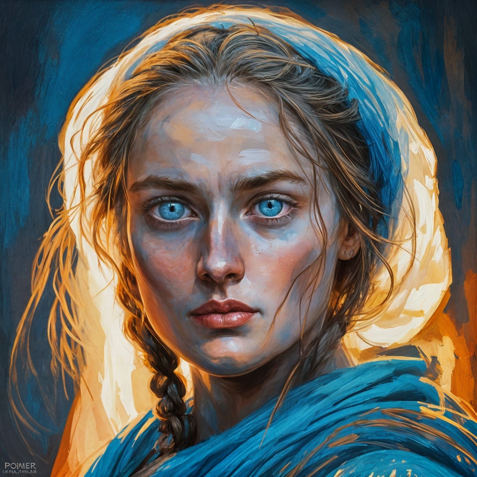 Courageous Peasant Girl Portrait with Piercing Blue Eyes