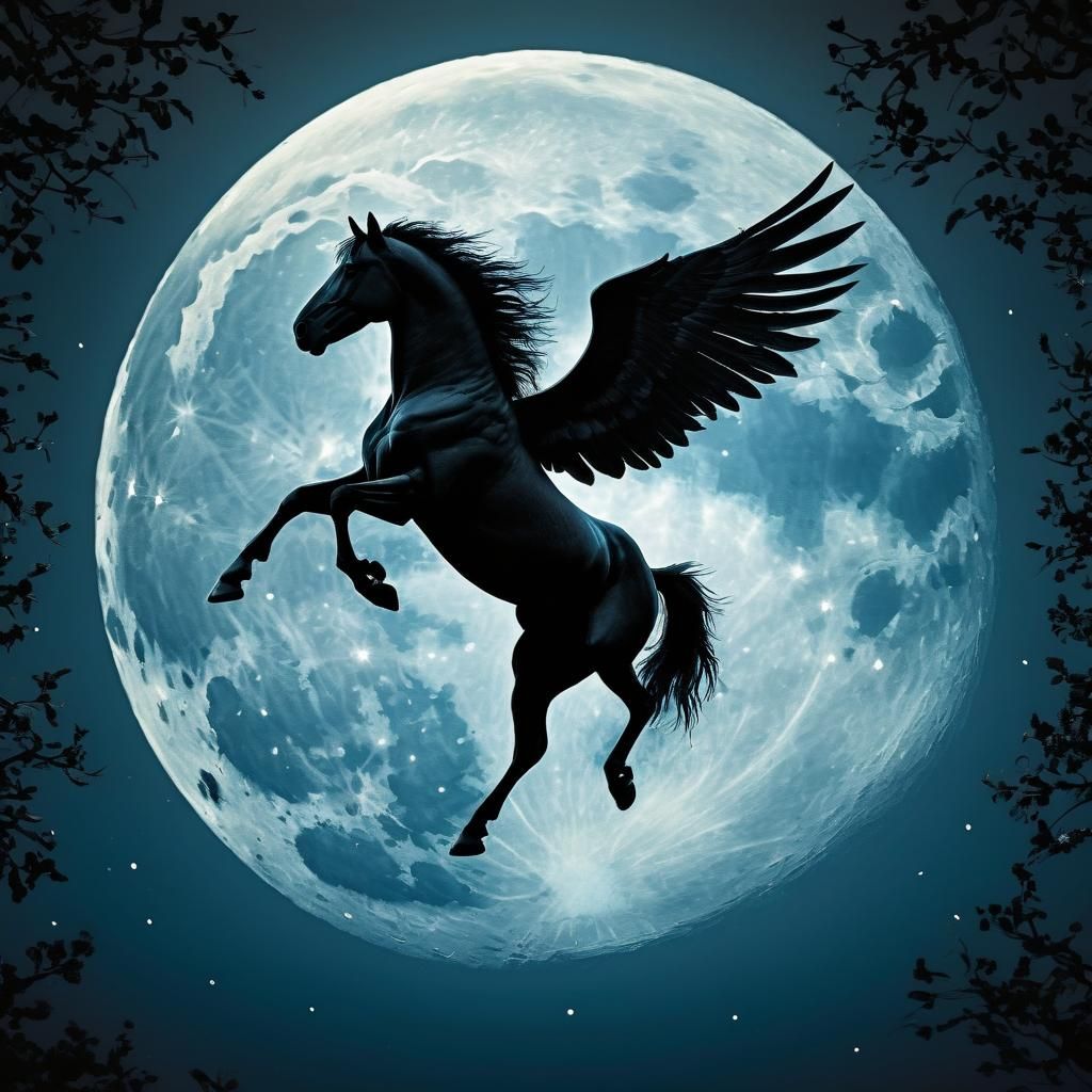 Pegasus Silhouette with Full Moon Backdrop