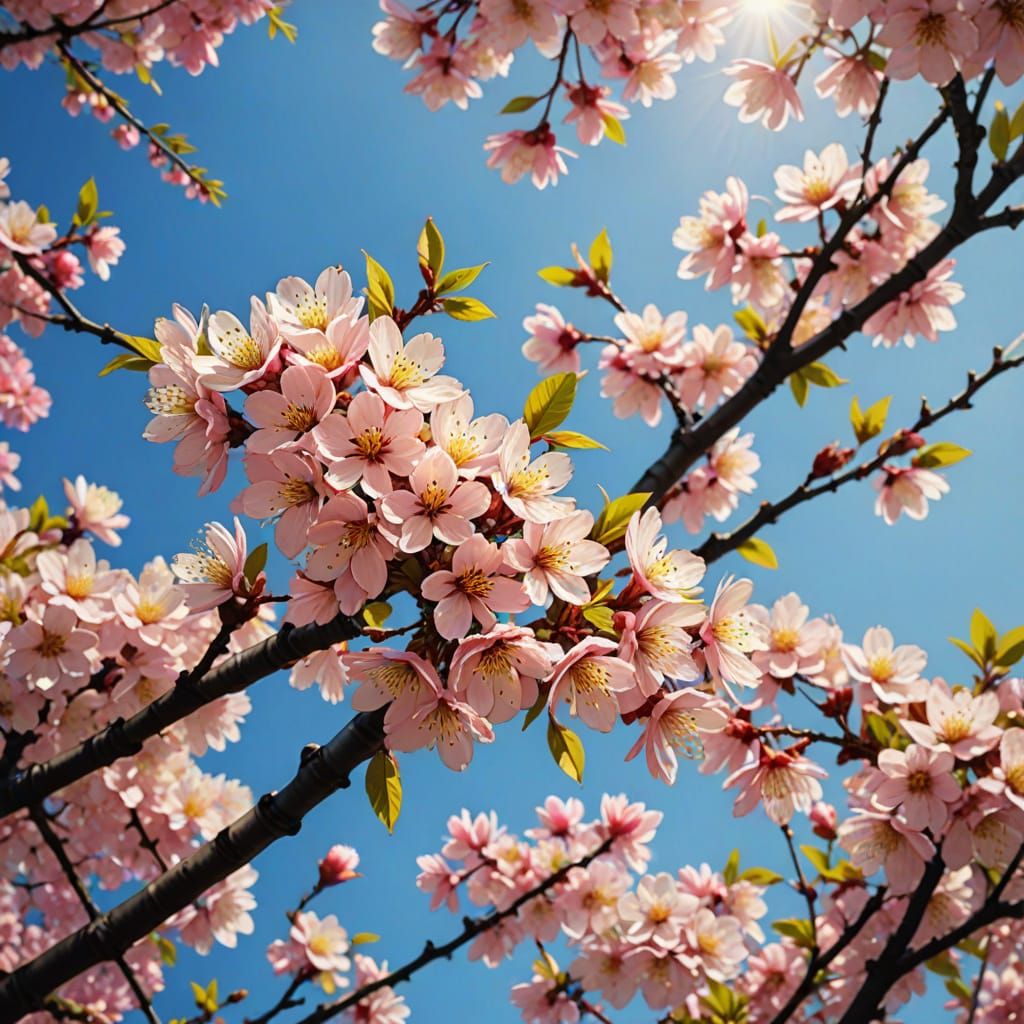 Cherry Blossoms in Vibrant Oil Painting Style