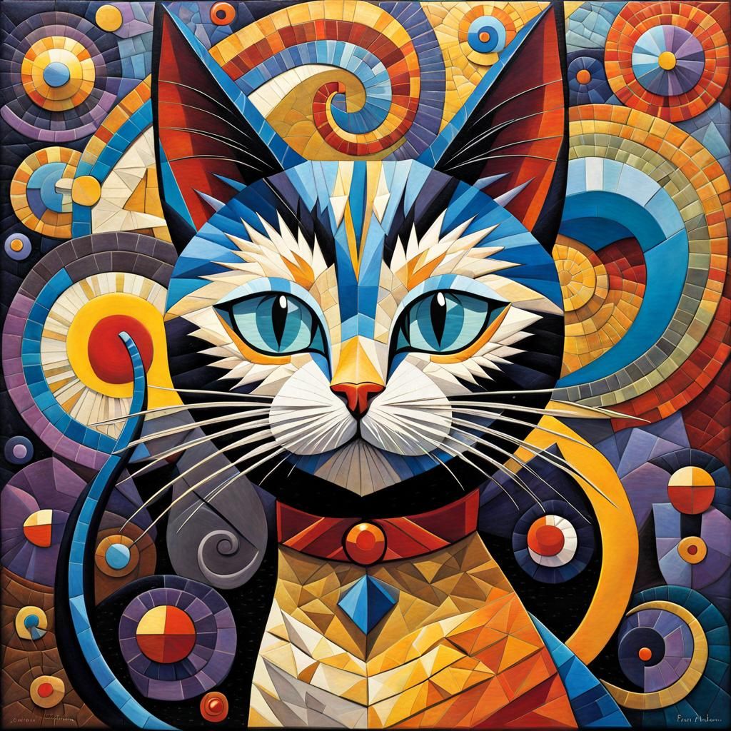 Abstract Cubist Cat in 3D Style