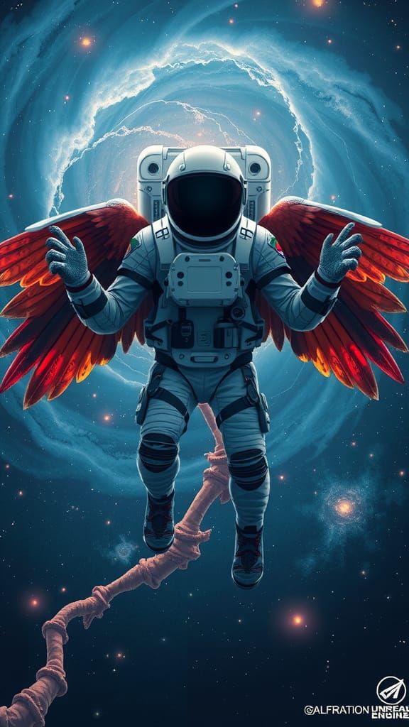 Astronaut Falcon Hybrid Soaring Among the Stars