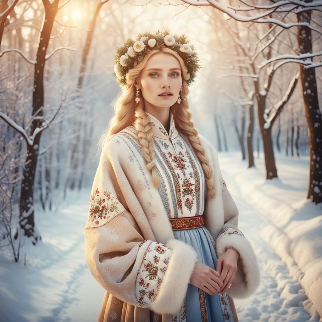 Russian Model in Winter Wonderland: Soft Watercolor Style