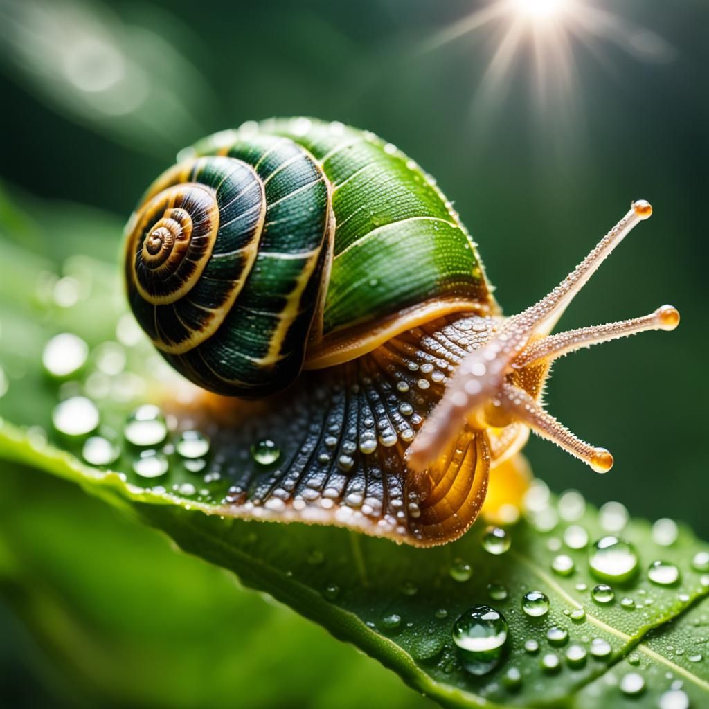 Macro Photo of a Snail on a Leaf