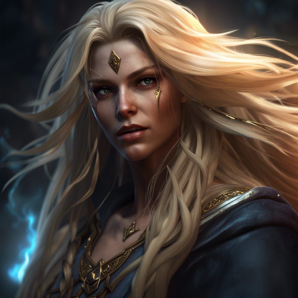 Fantasy Sorceress Art in Purple and Yellow