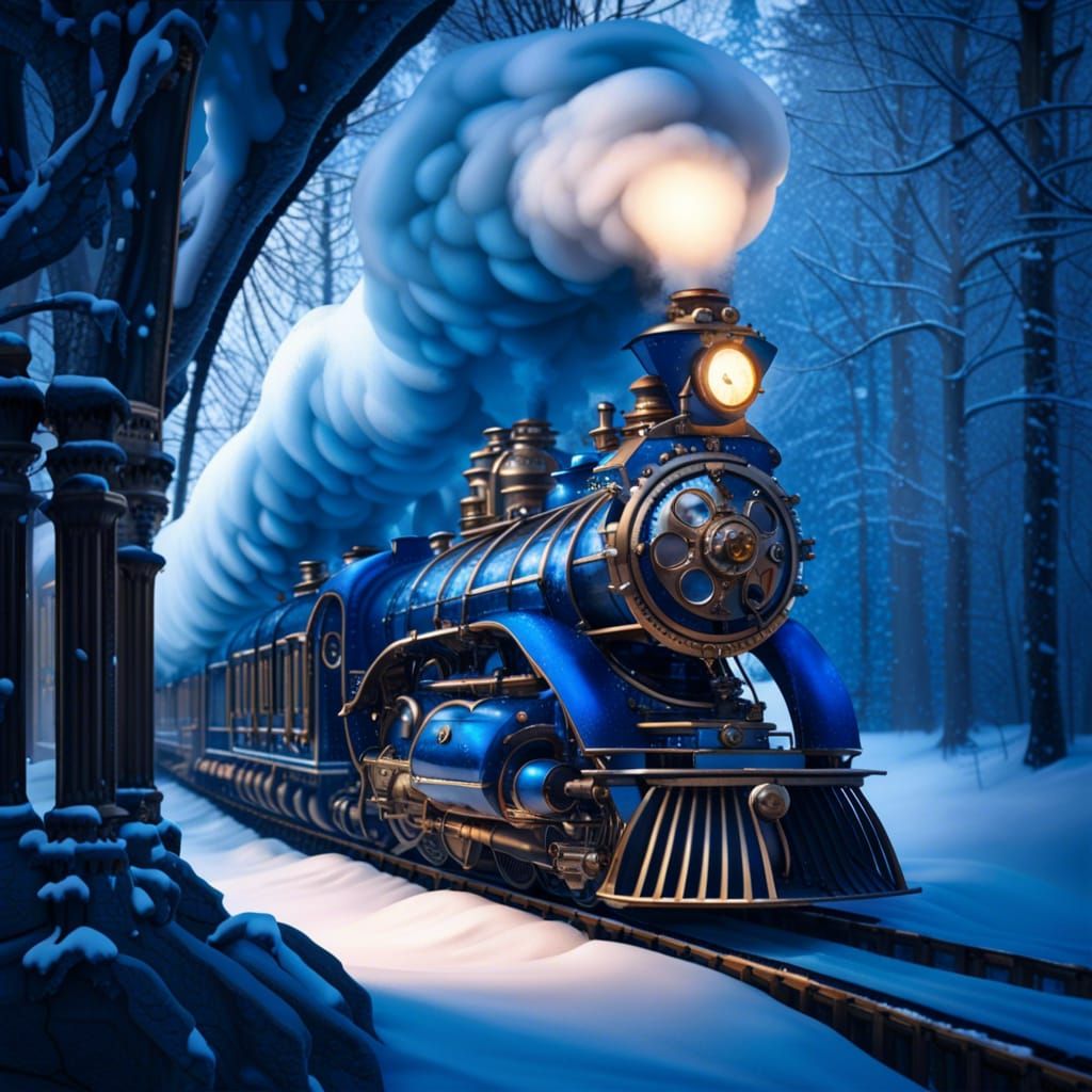 Steampunk Sapphire Train in Winter Wonderland