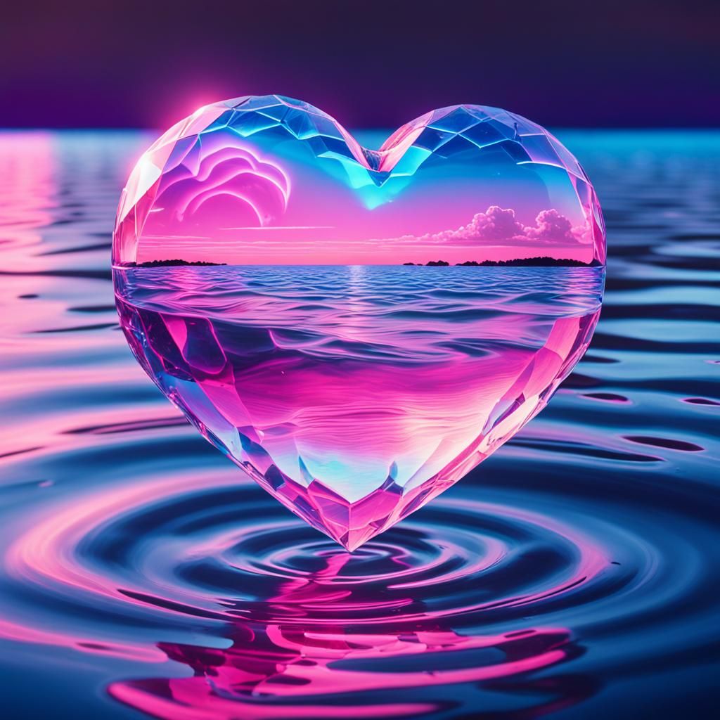 Neon Crystal Heart in Synthwave Style