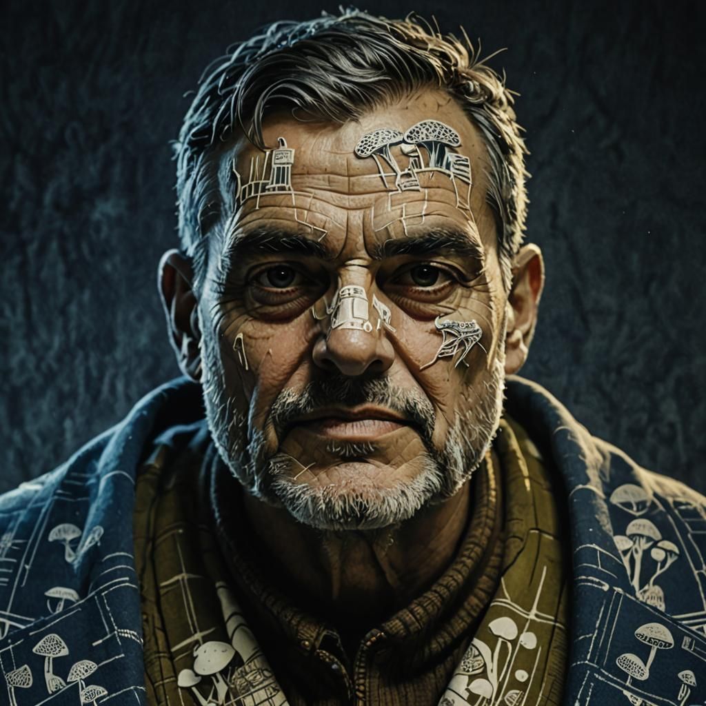 Activists Tending Mushrooms: Linocut Style Art