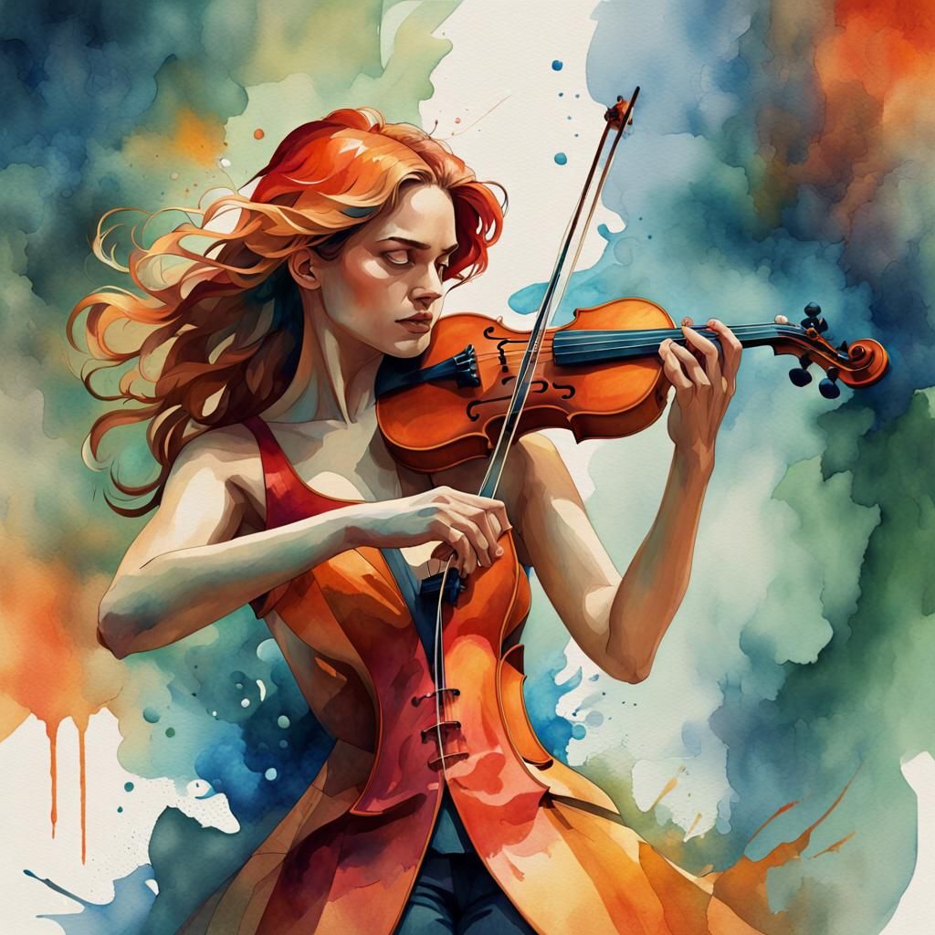 Watercolor Violinist Portrait with Dynamic Lighting