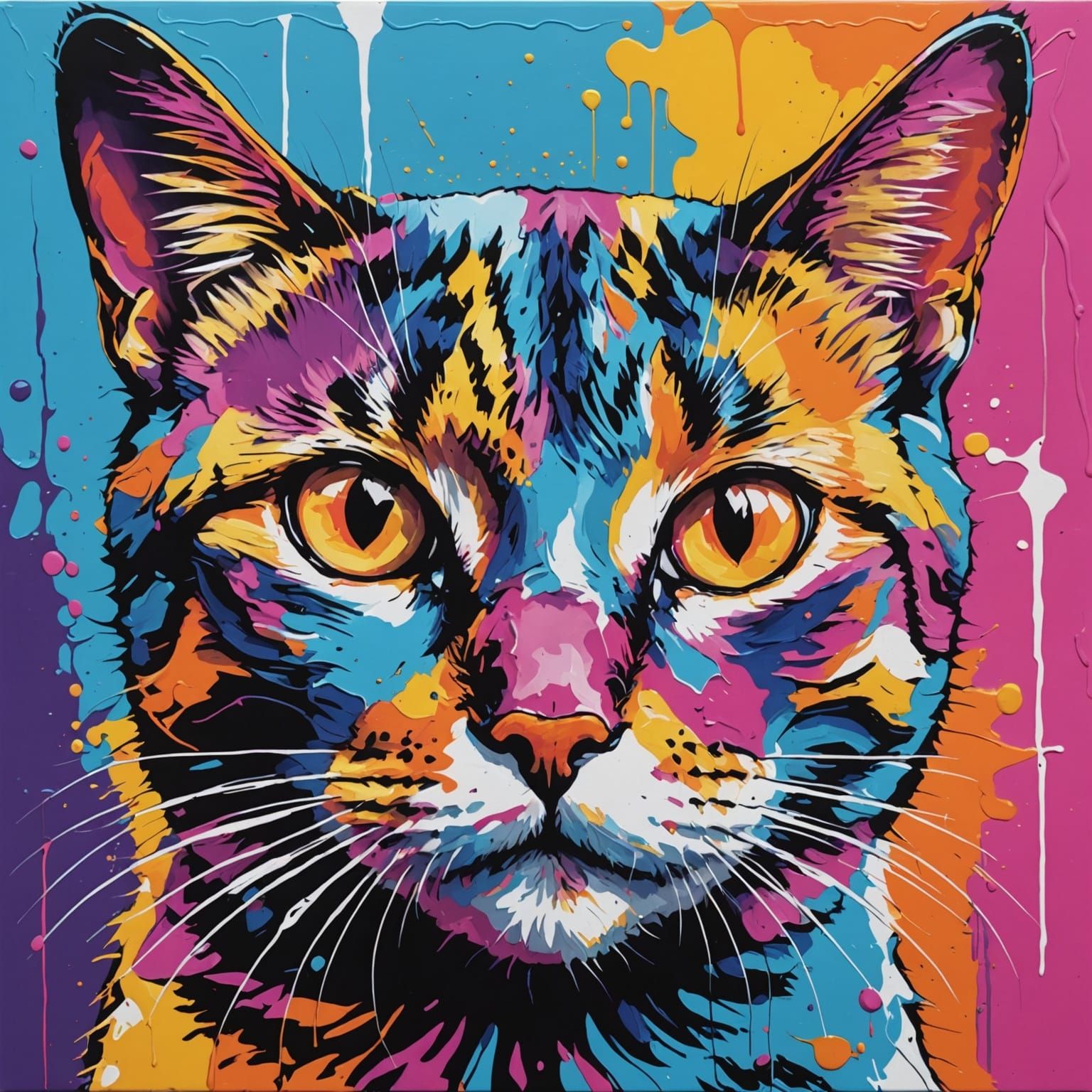 Vibrant Pop Art Cat Face Painting With Bold Colors