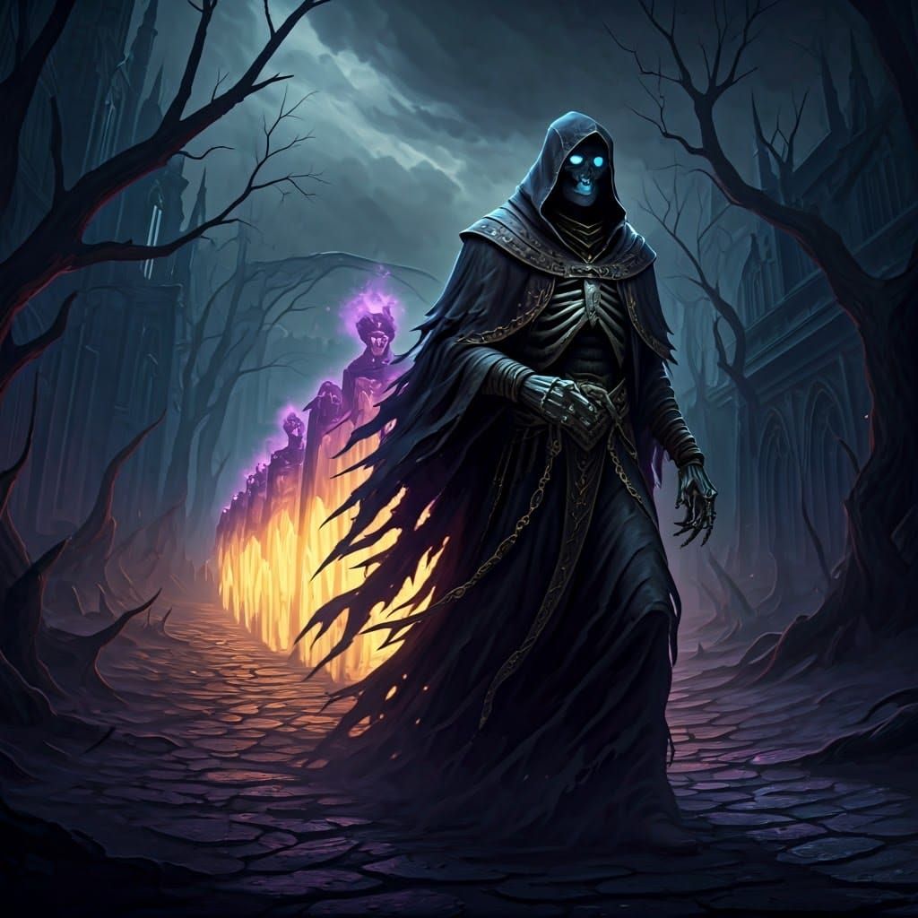 Reaper Guiding Souls in a Dark Fantasy Realm
