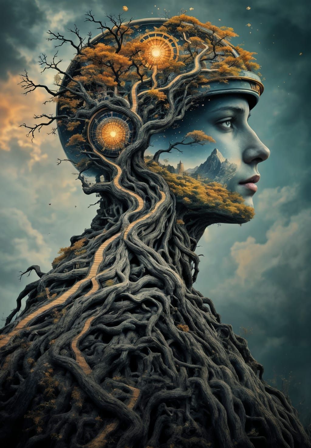 Surreal Cosmic Landscape with Interconnected Realms