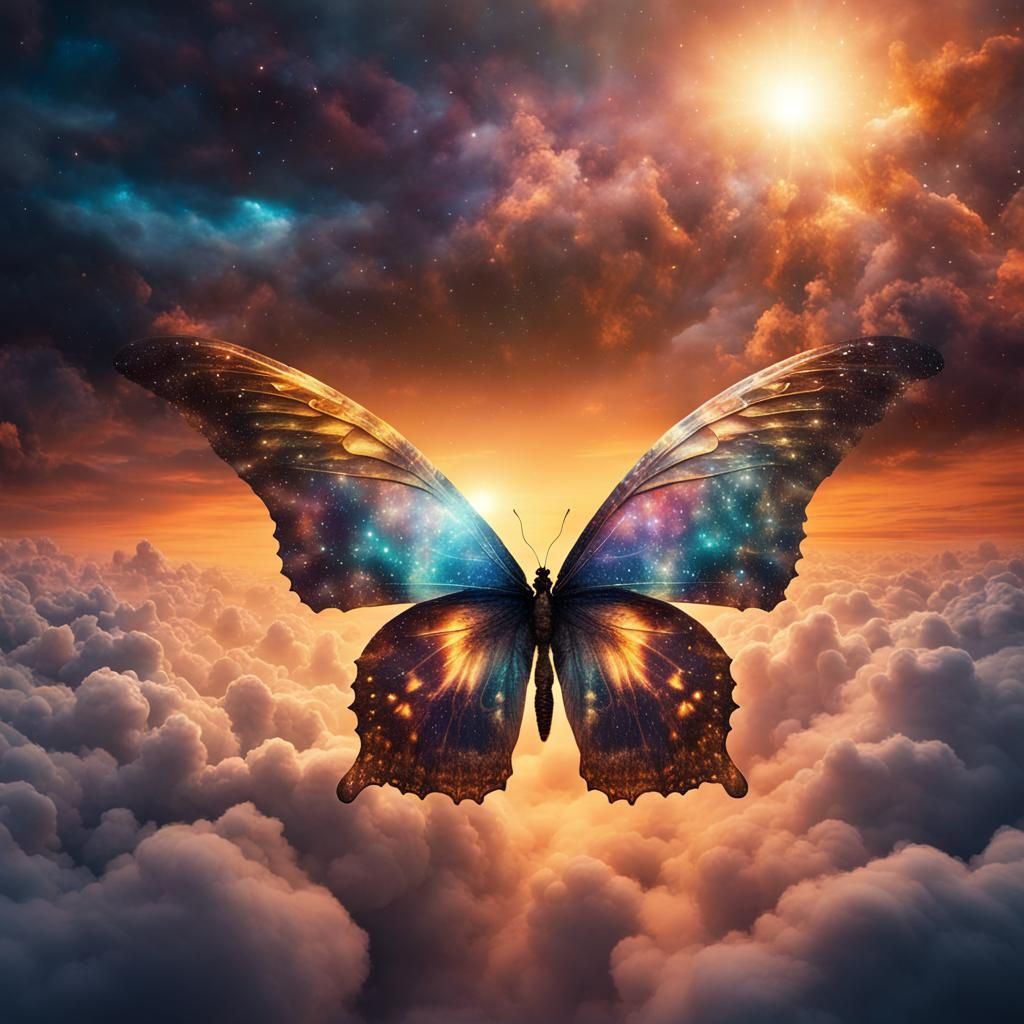 Mystical Butterfly with Galactic Wings in Astral Style