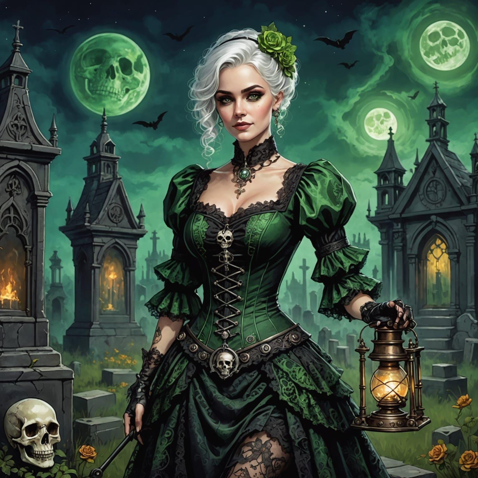 Steampunk Necromancer in Alcohol Ink Style