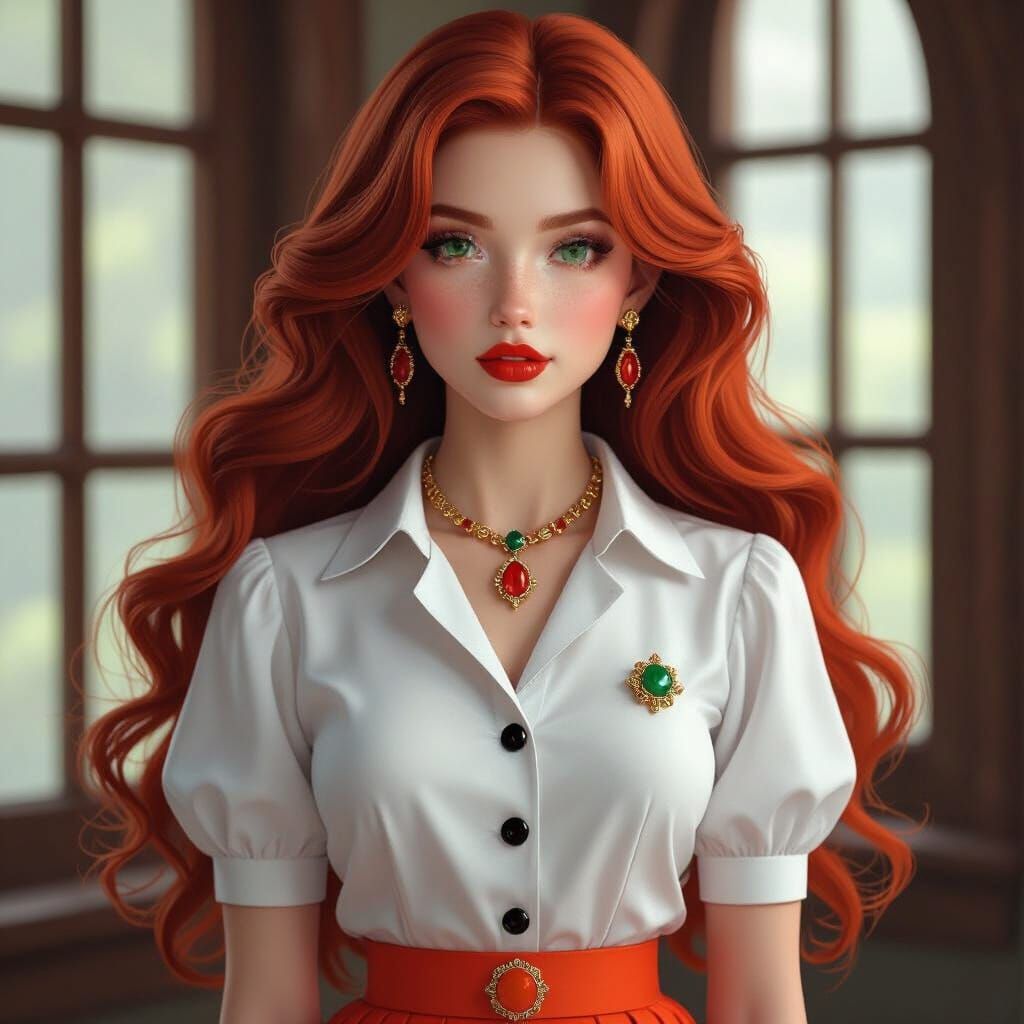 Redhead Girl in 3D Digital Art Style