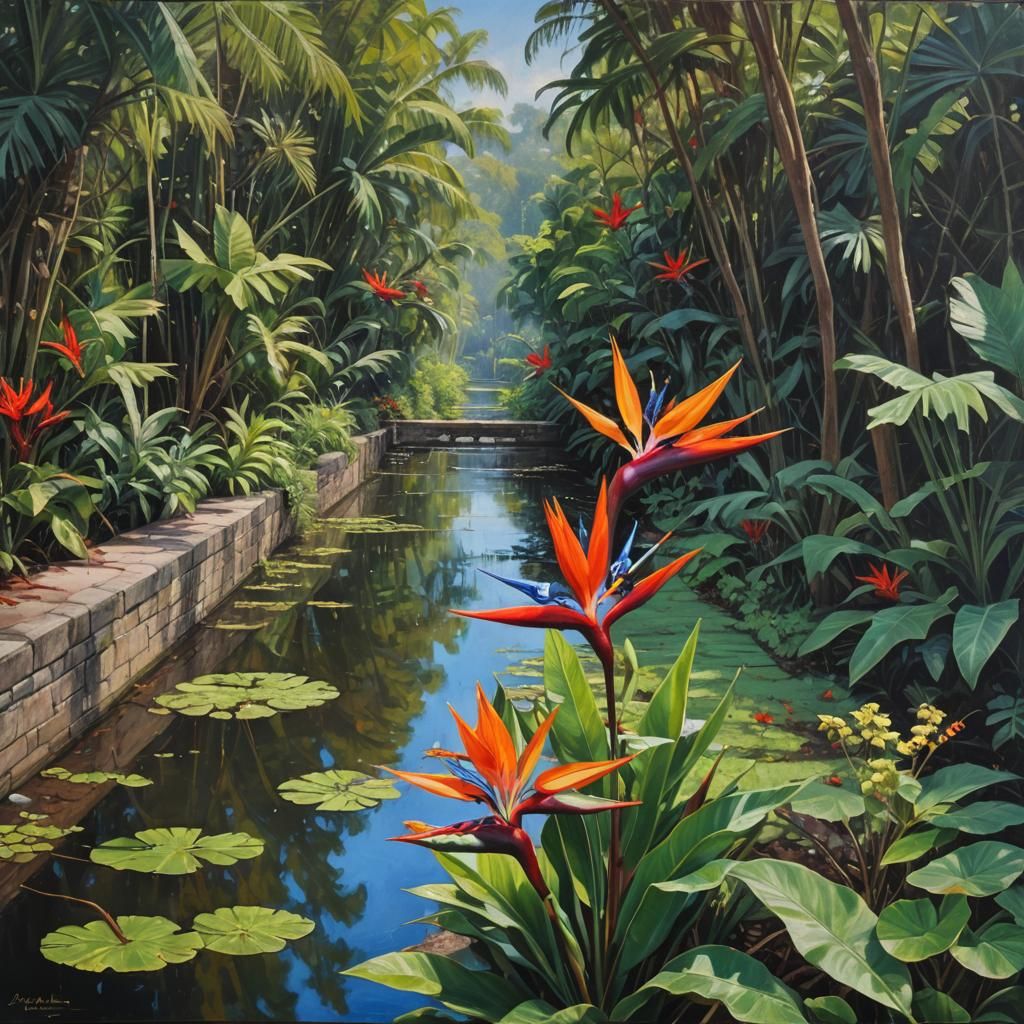 Bird of Paradise Flower, Oil Painting