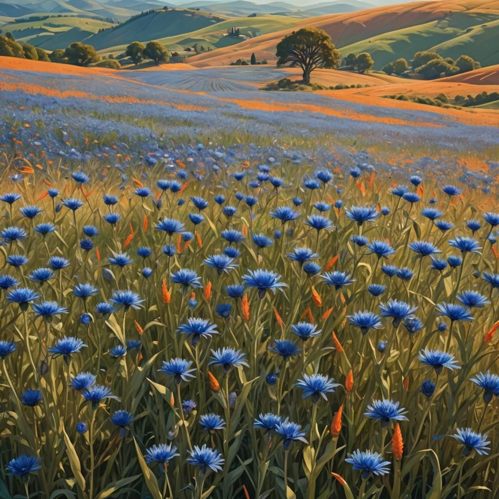Cornflower Field: A Digital Impressionist Landscape