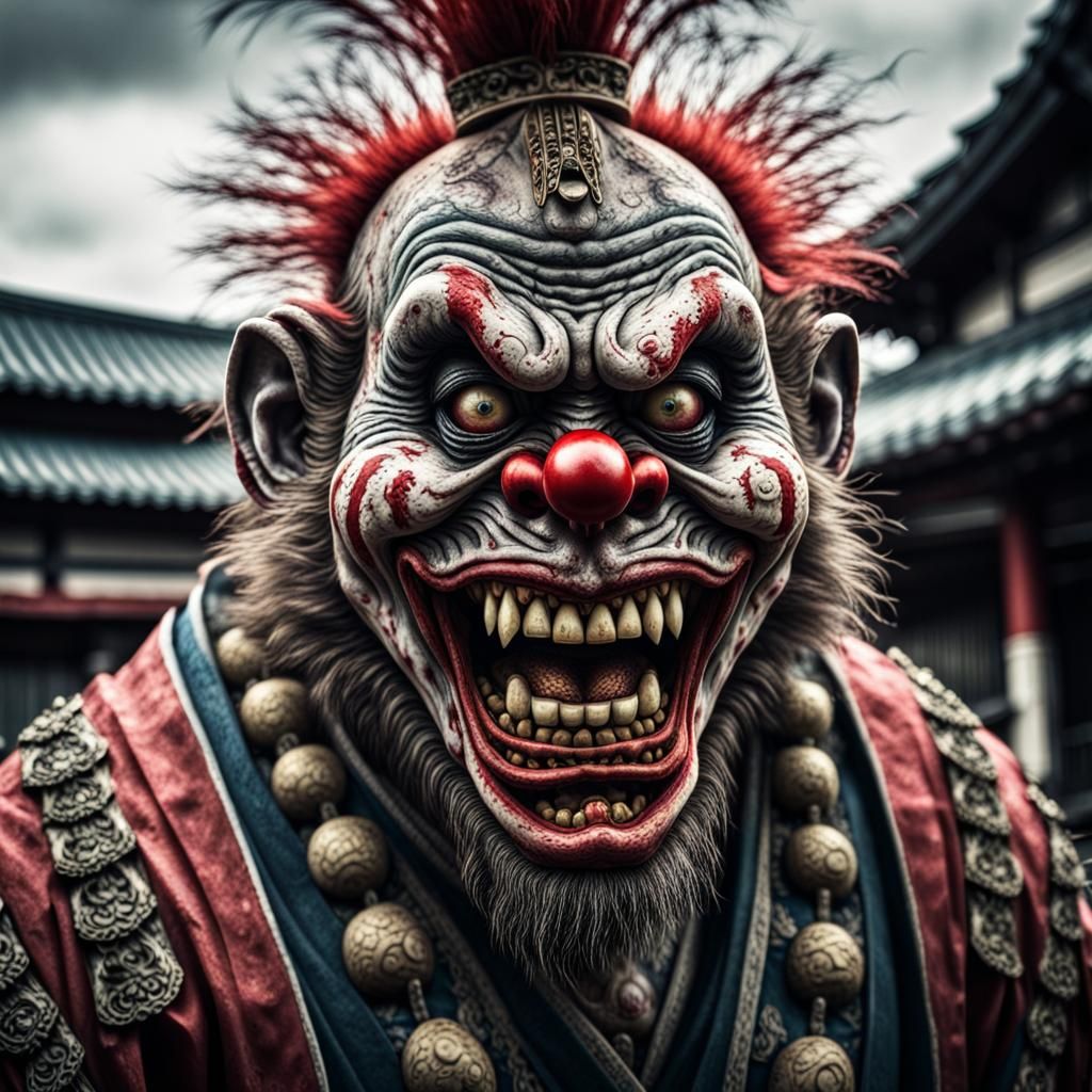 Zombie Samurai Monkey Clown Grinning Maniacally