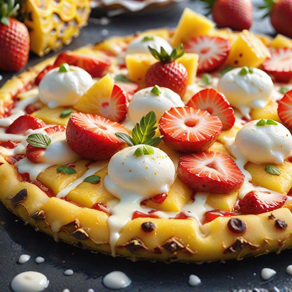 Delicious Pineapple Pizza with Strawberry: Food Photography