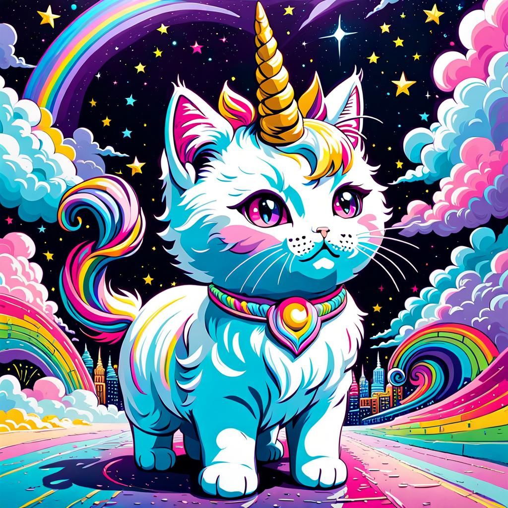 Unicorn Cat in 80s Mall: Impasto Blacklight Art