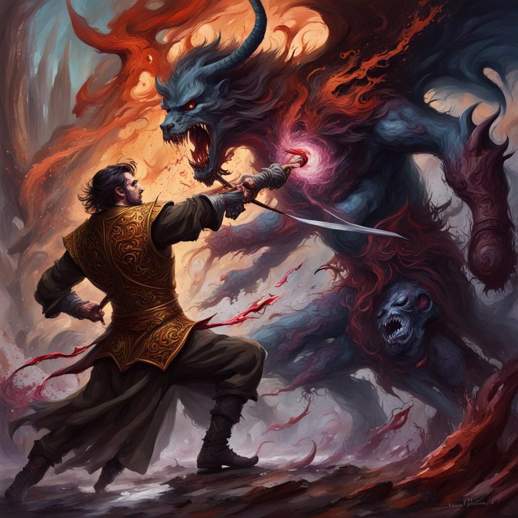 The Spirit of Good Stabbing The Demon of Evil with the Dagger of Conscience