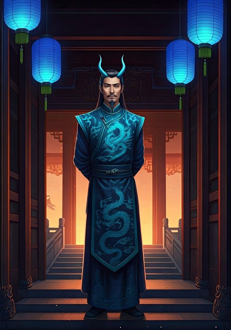 Elegant Chinese Gentleman in Traditional Attire with Turquoi...