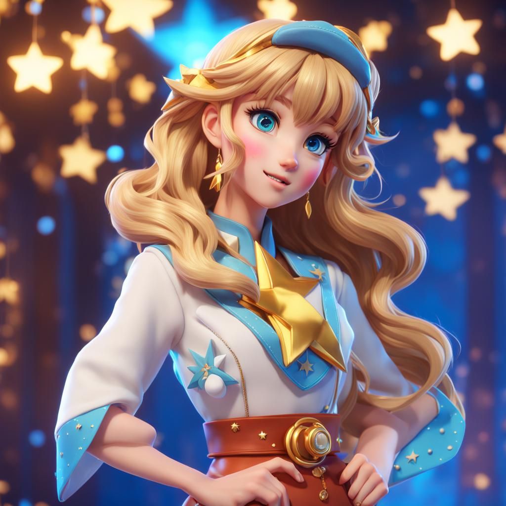 Anime Girl in Star Clothes: 3D Digital Art