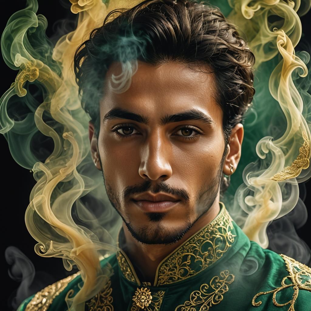 Smoke Art Portrait of Moroccan Man in Vaporwave Style