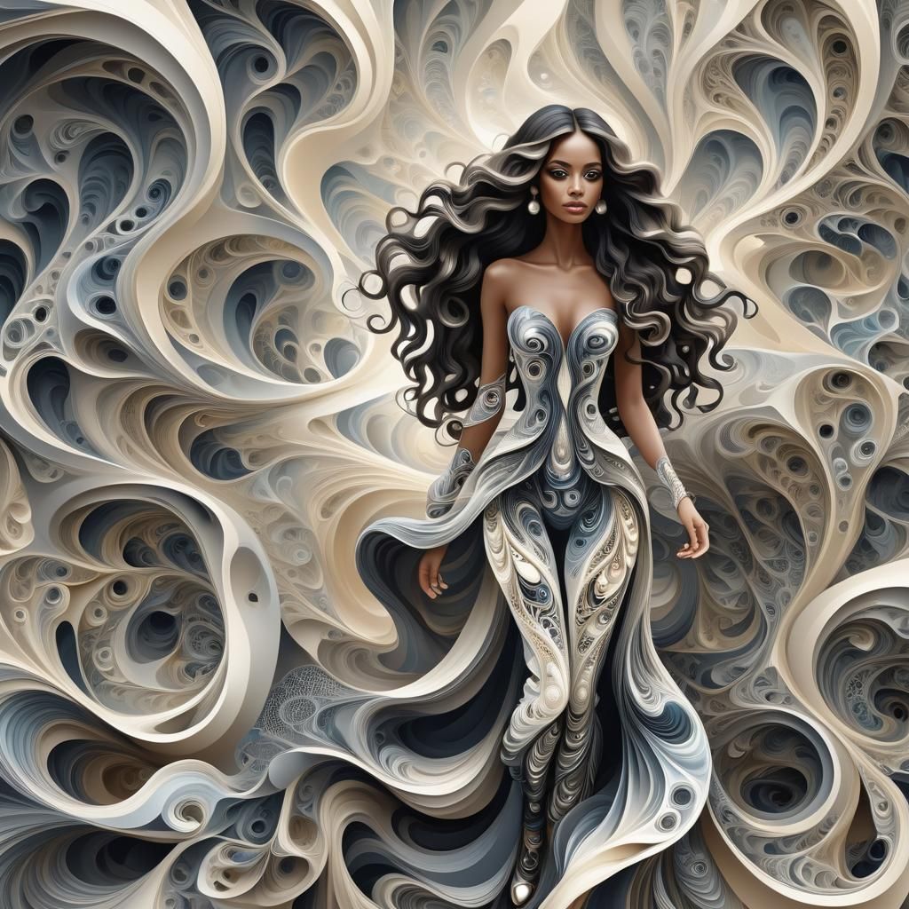 Woman in Pearl Outfit Among Millions, Abstract Vector Art