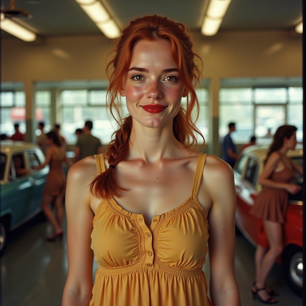 Smiling Redhead in 70s Fashion, Pin-Up Style