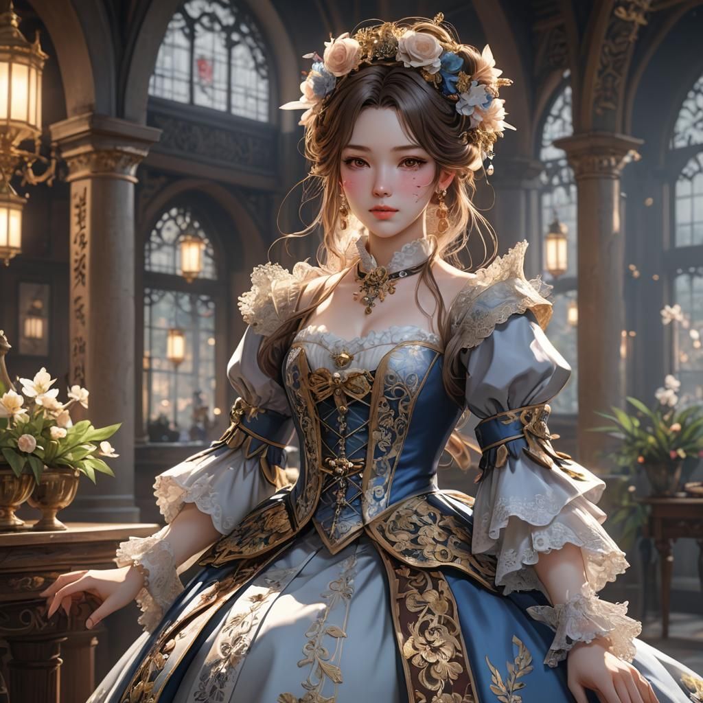 English Courtesan in Detailed 3D Anime Art