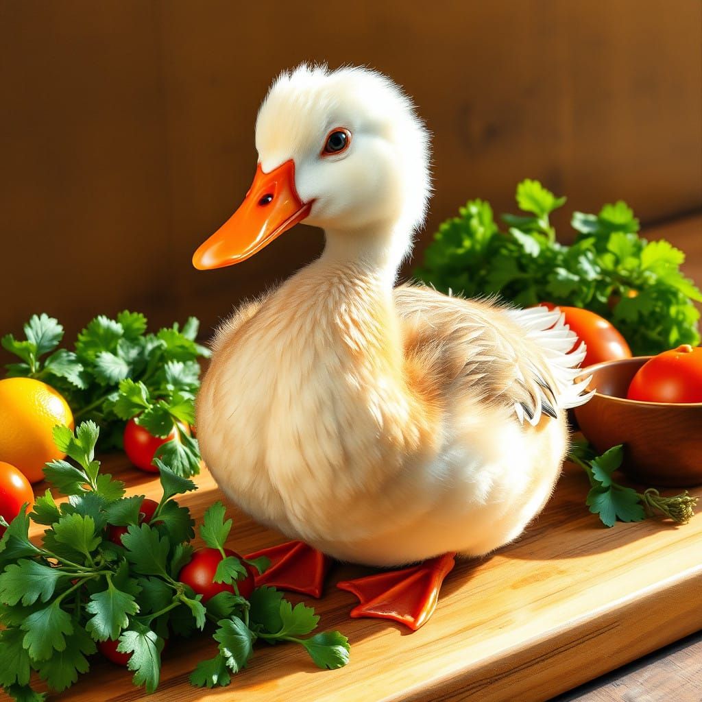 Whimsical Duck on Wooden Cutting Board