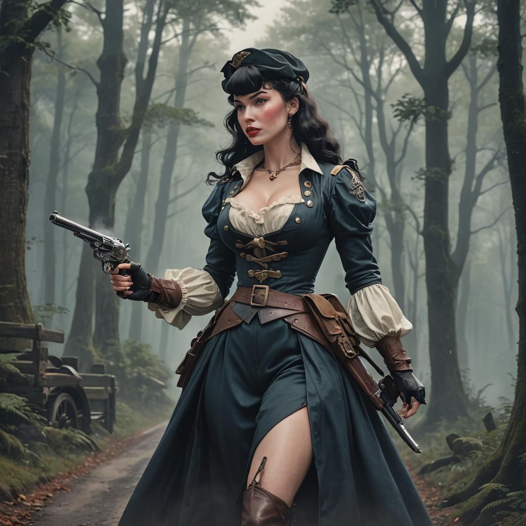 Bettie Page Robs a Coach in Anime Style