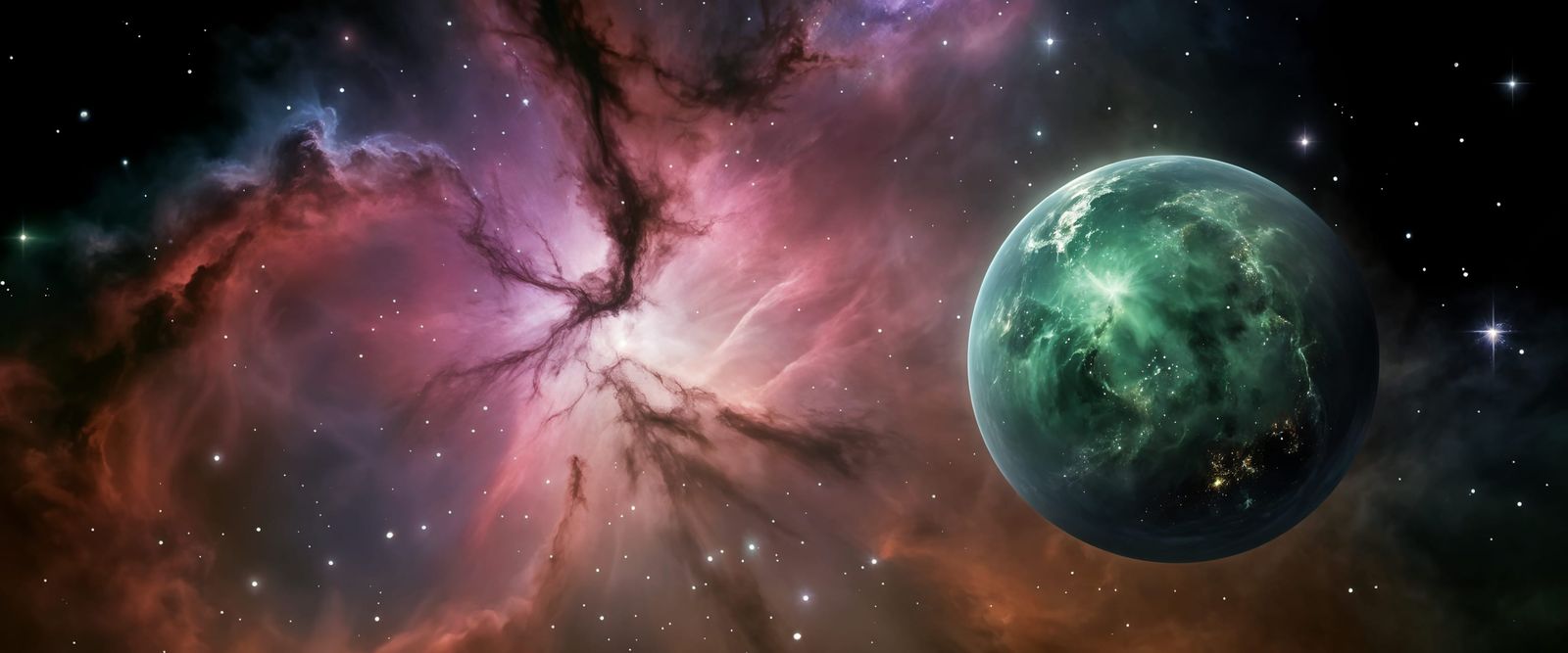 Lush Planet Amidst a Stunning Nebula in Space