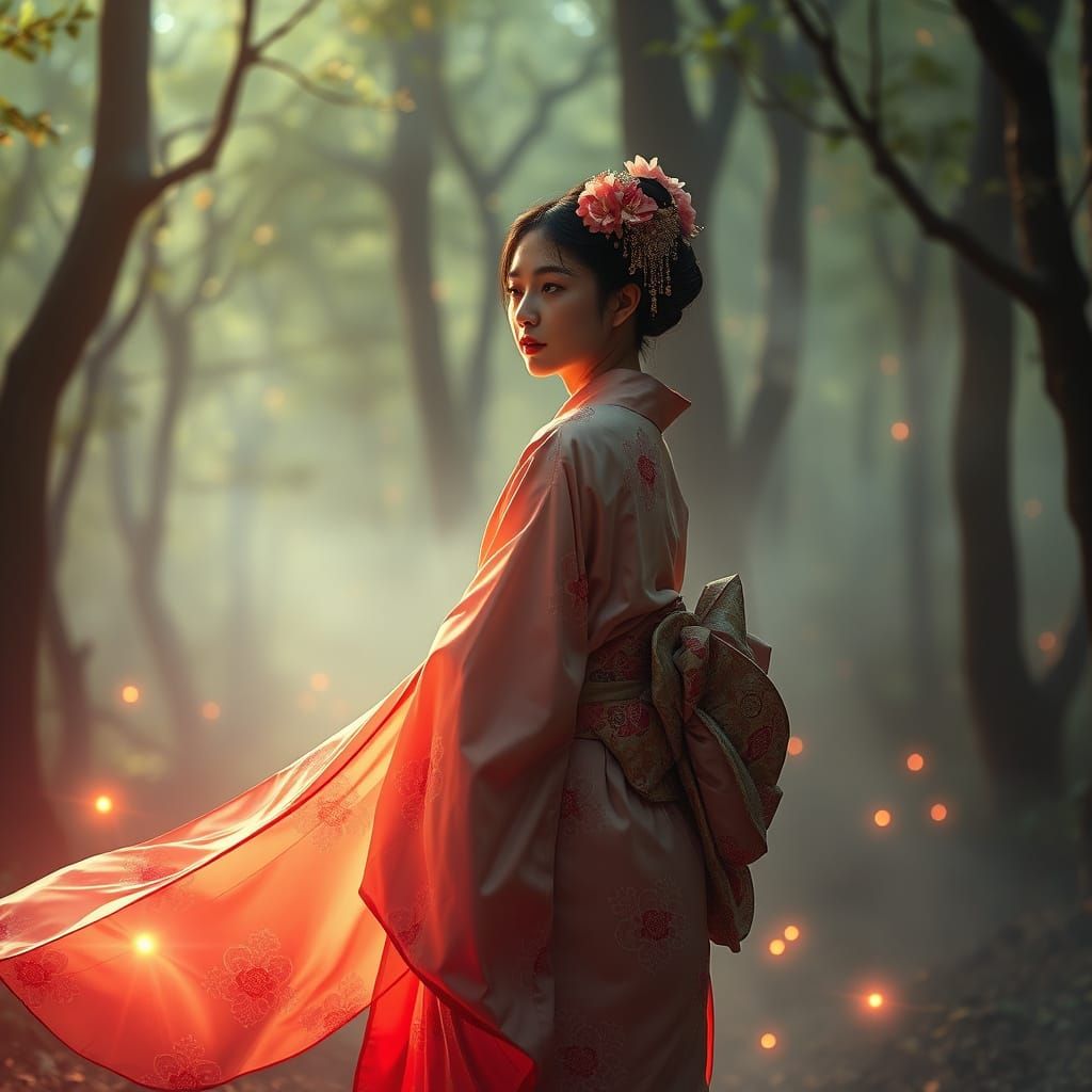 Ethereal Geisha in a Psychedelic Forest