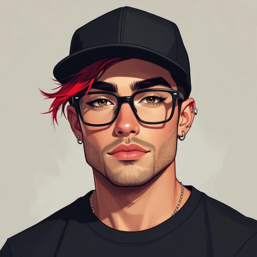 Striking Portrait of a Man with Red and Black Hair