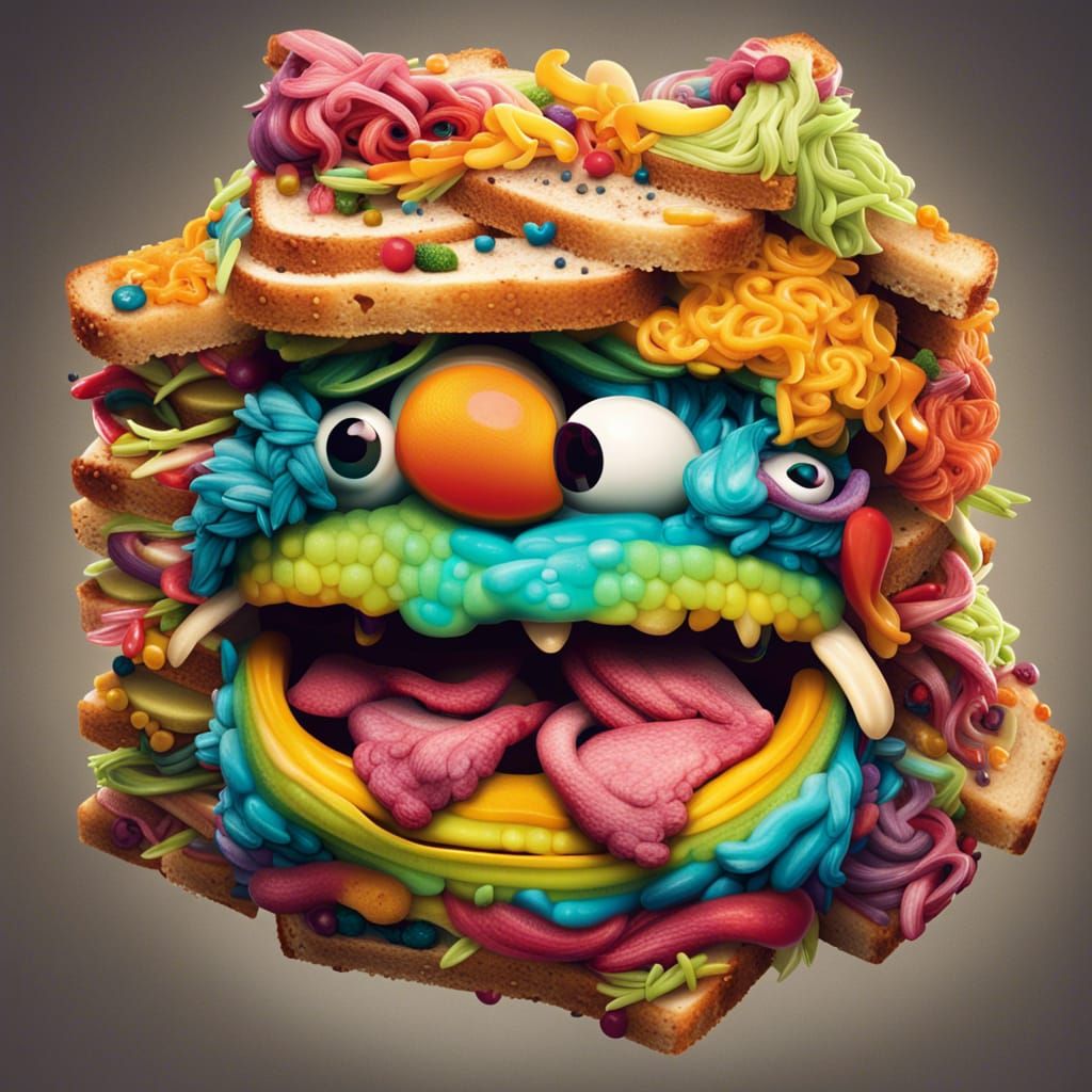 Isometric Muppet Monster Sandwich in Rainbow Colors