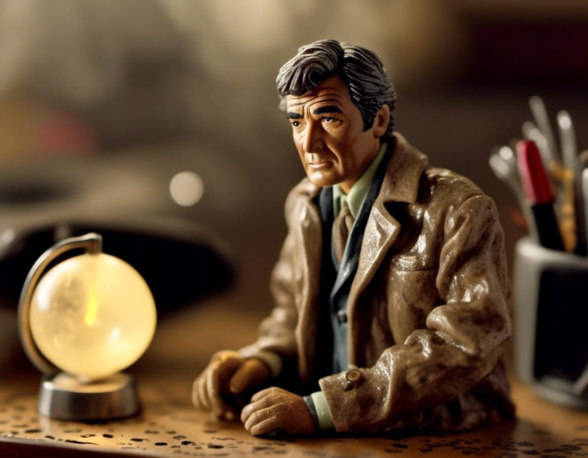 Detective Columbo Action Figure in Retro Film Style