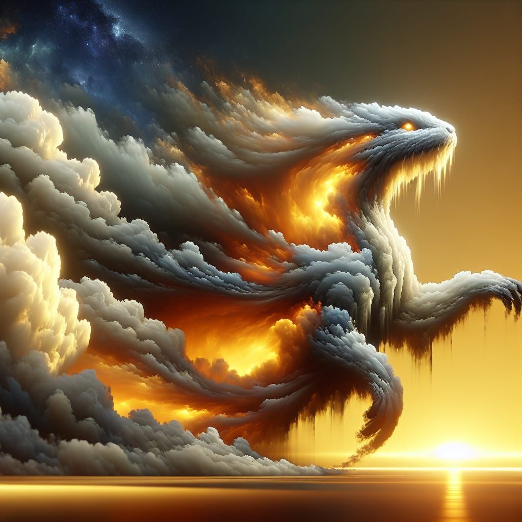 Ethereal Cloud Otter in Golden Sunset