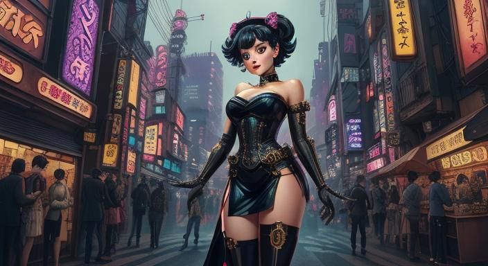 Dark fantasy sci-fi art. Full body portrait. Betty Boop, a c...