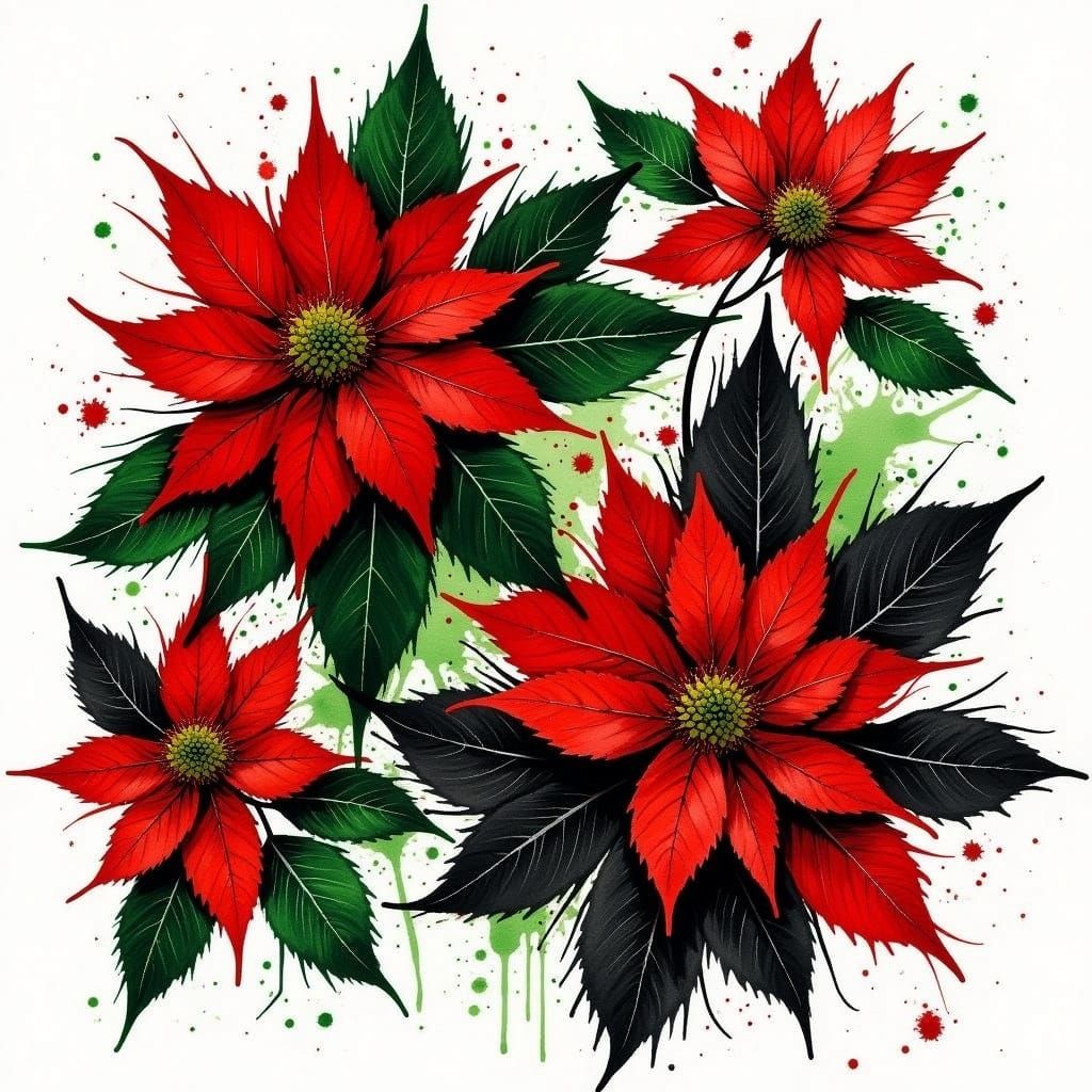 Vibrant Poinsettias in Dark, Expressive Brushstrokes