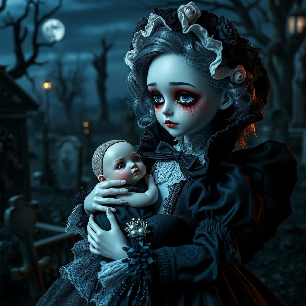 Gothic Vampire Mother BJD Doll in Victorian Attire