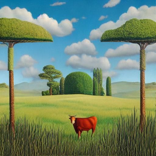 Surreal Cows with Human Minds in Golden Field