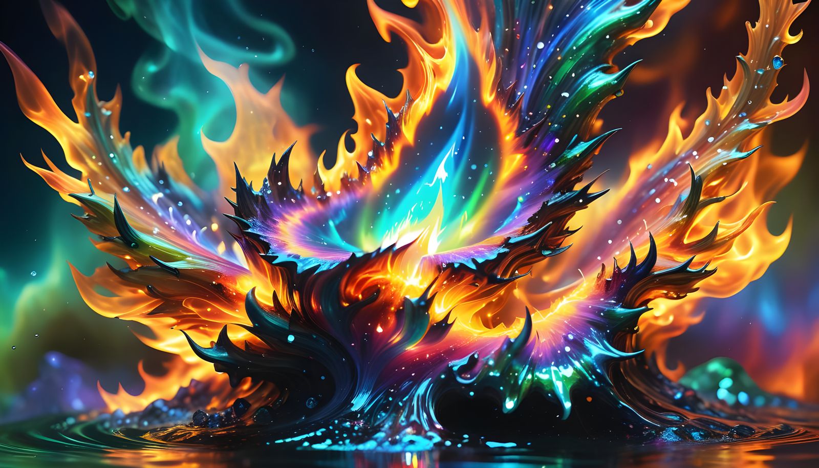 Beksiński-Style Elemental Star Gemstones with Fire and Water