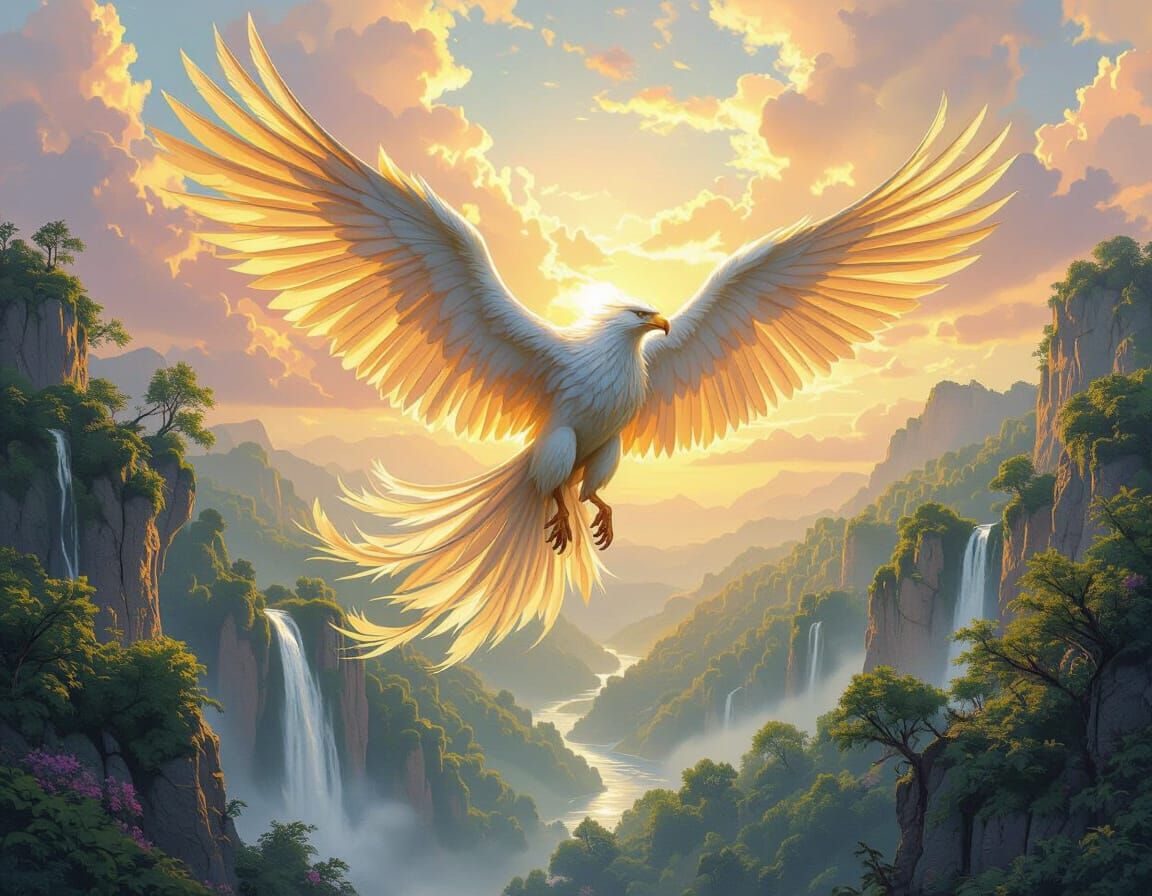 Griffin Soaring Above Forest: Hyperrealist Digital Painting