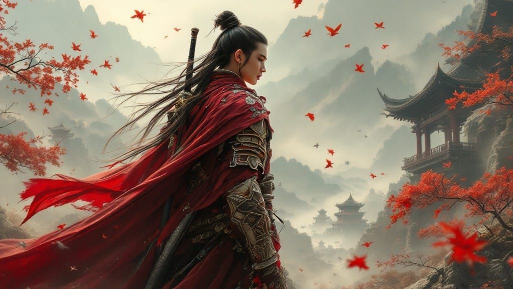 Lone Warrior in Misty Mountains: A Cinematic Epic