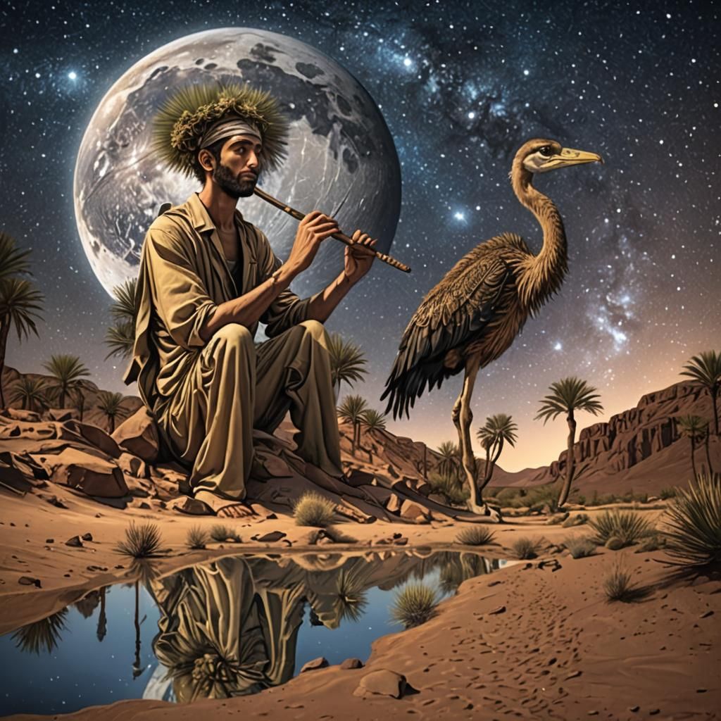 Starry Desert Oasis Reflecting Night Sky