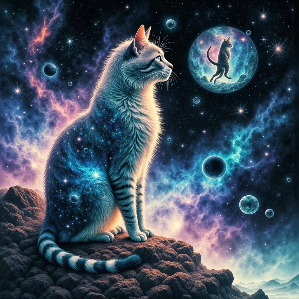 Cosmic Space Cats in Vibrant Nebulae