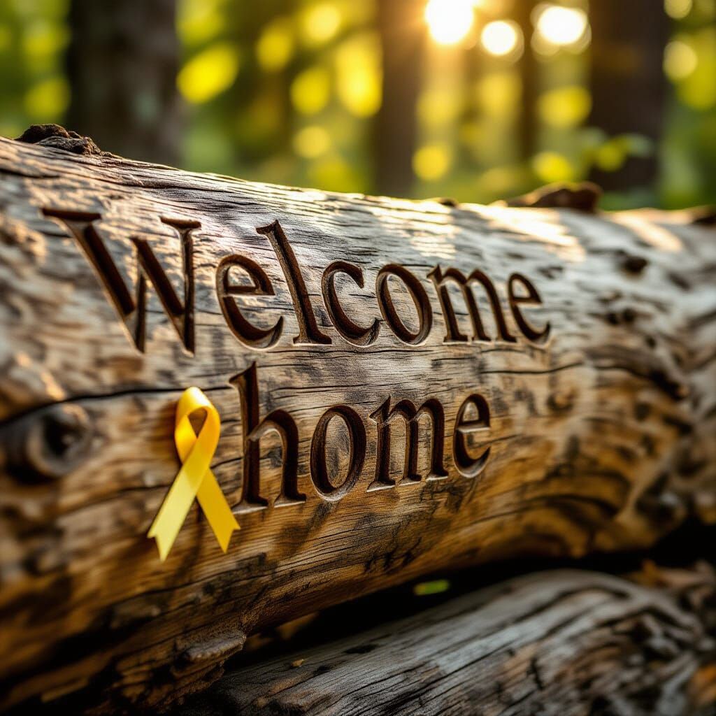 Welcome Home Log with Hope Ribbon in Forest Light
