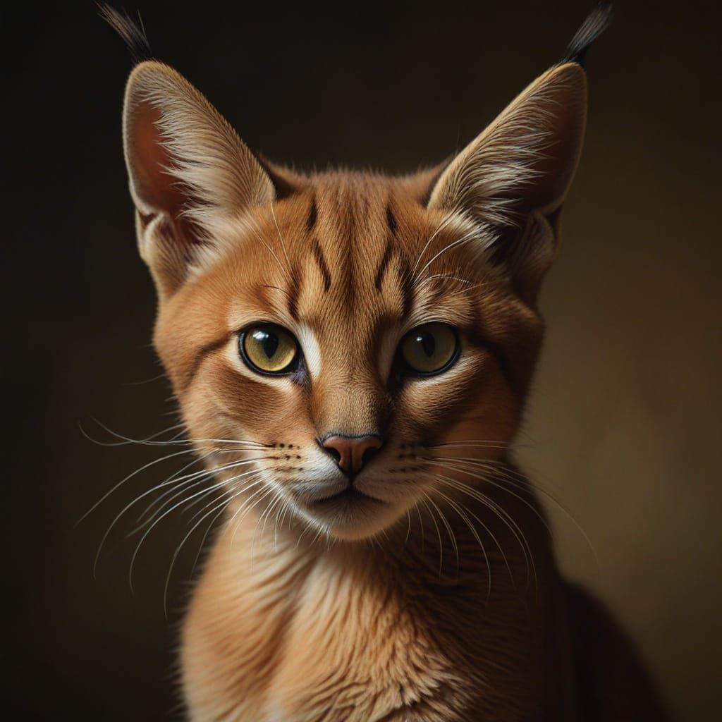 Pastel Caracal Kitten in Dark Academia Style