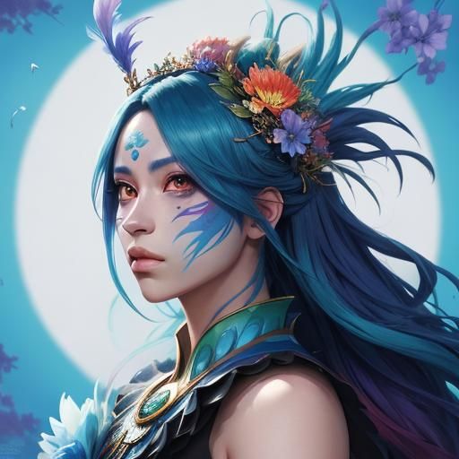 Dragon Woman with Rainbow Skin, Anime Style